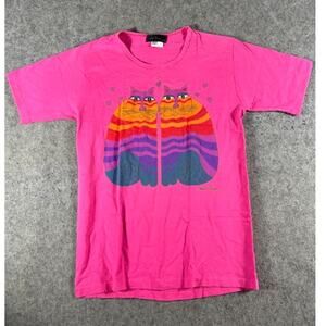 VTG 90s Laurel Burch Rainbow Cat Tshirt Womens Large Pink Graphic Colorful Artsy